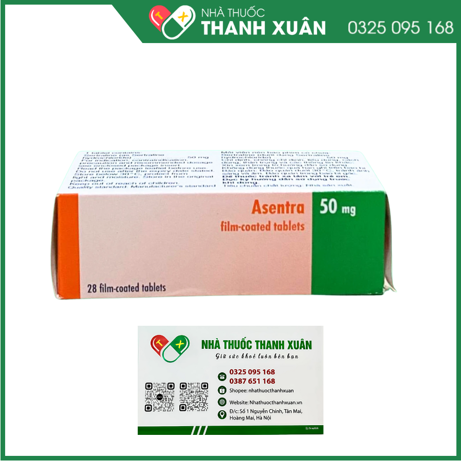 Asentra 50 mg điều trị trầm cảm và các rối loạn lo âu, hoảng sợ